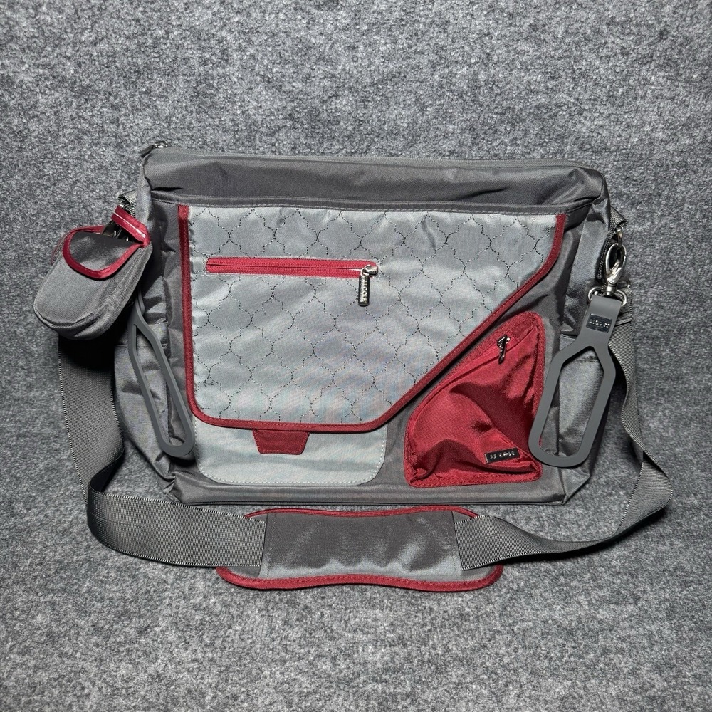 JJ Cole Gray Red Diaper Bag Tote w/ Accessories Shoulder Bag Set Messenger‎ Bag